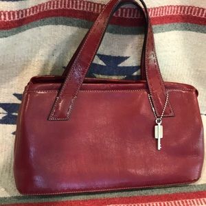 Fossil, red leather purse, handbag, with key